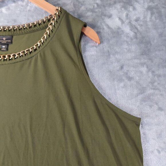 Worthington Woman Plus Chain Neck Tank Top 2X Olive Green Stretch Career Casual - Picture 6 of 10